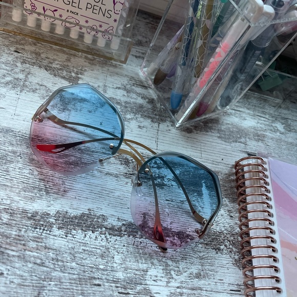 Geo Octagon Ombré Metal Frame Sunnies Sunglasses New - Picture 5 of 7